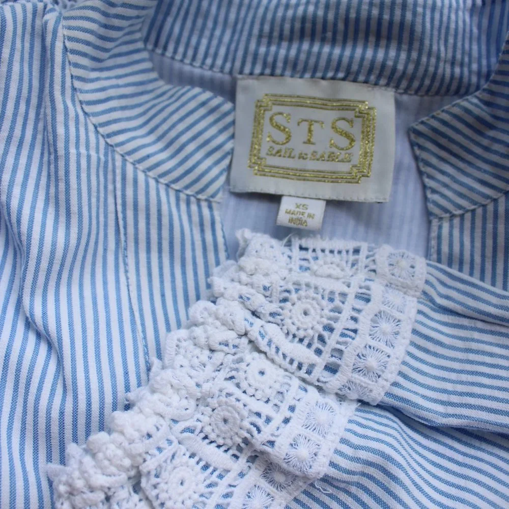 Sail to sable charlotte dress blue stripe Seersucker crochet lace tiered tunic - Picture 10 of 10
